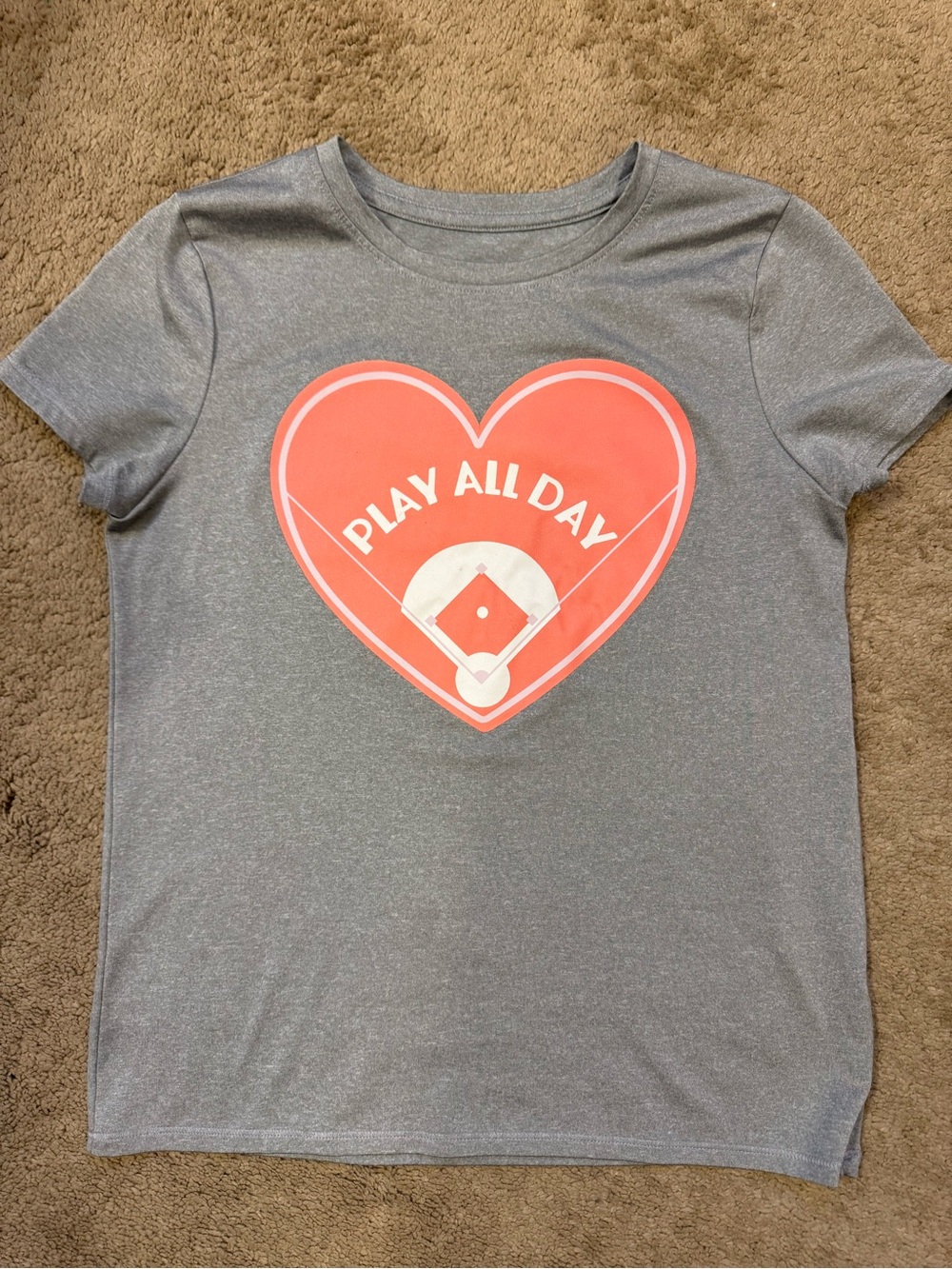 tek gear Gray Tee with Coral Heart 'Play All Day'
